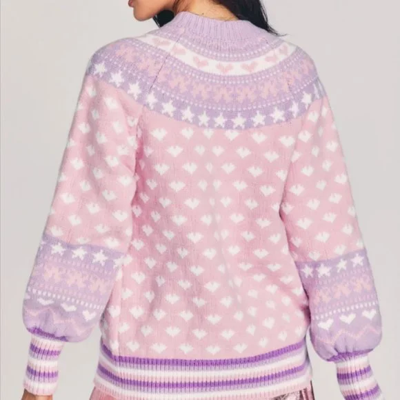 LoveShackFancy Amalo Pink & Purple Heart Boyfriend Cardigan Sweater - Picture 3 of 10